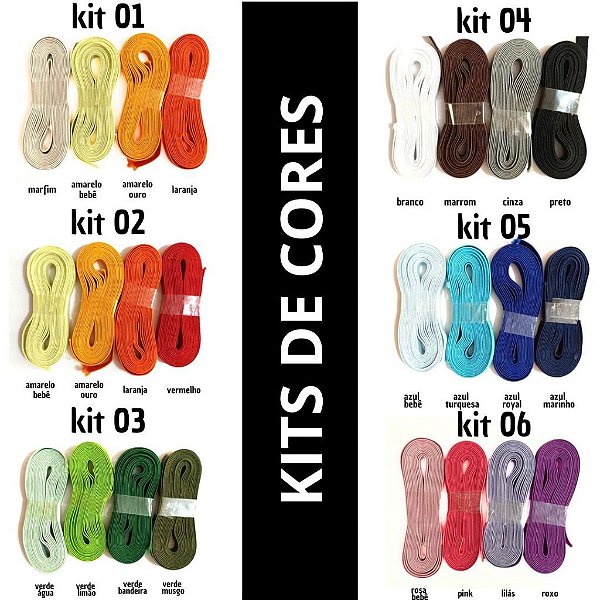 8 MTS no Kits de Cores -  Elástico Chato Colorido 7mm para Artesanato - 2 metros p/COR