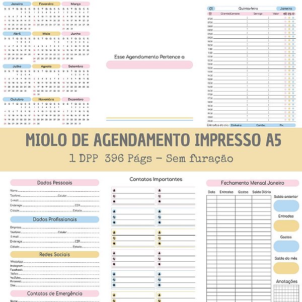 Miolo Impresso de AGENDAMENTO 2026  A5 - 1 DPP SDJ 396 pgs/ 75g