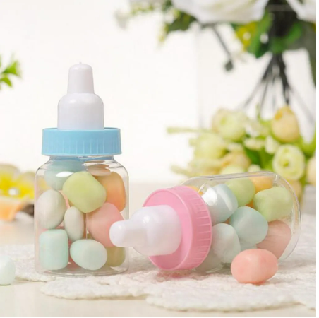 Mamadeira Plástico Para Chá De Bebê Lembrancinhas Azul - 12 unidades