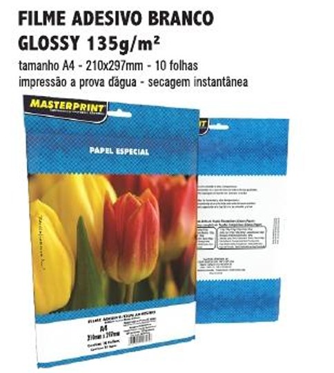 MP-FILME ADESIVO VINIL BRANCO GLOSSY 135G/M² A4 - 10FOLHAS