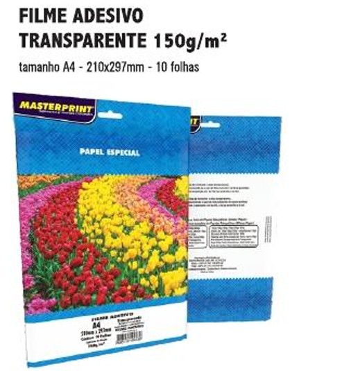 MP-FILME ADESIVO VINIL TRANSPARENTE SEM PROVA D'AGUA 150G/M² A4 - 10FOLHAS