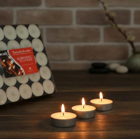 VELA REDONDA NAO AROMATICAS EM PARAFINA COM BASE EM ALUMINIO - COR BRANCA - 50 VELAS