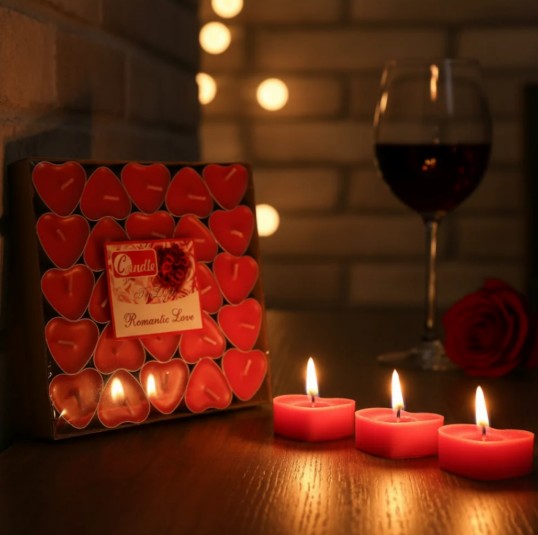 VELA CORACAO NAO AROMATICAS EM PARAFINA COM BASE EM ALUMINIO - COR VERMELHA - 50 VELAS