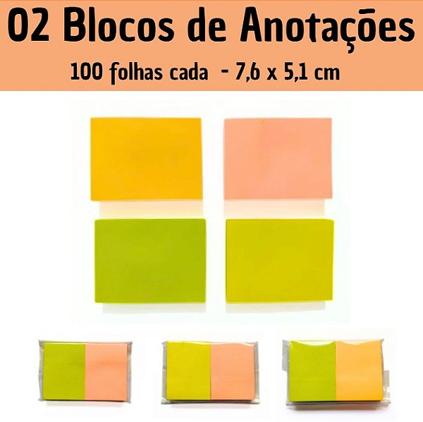 02 Blocos de Anotações Coloridos - 200 folhas