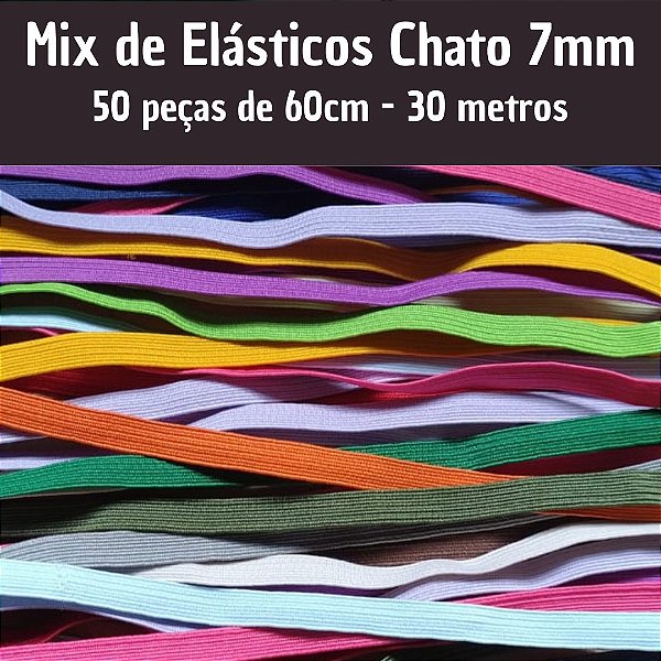 Mix de Elásticos Coloridos para Agenda - Chato 7mm 50 peças de 60cm - 30 metros