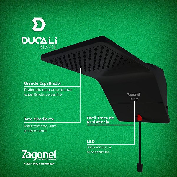 ZAGONEL DUCHA DUCALI ELETRONICA 5500W 127V BLACK DDCEL55127BL03