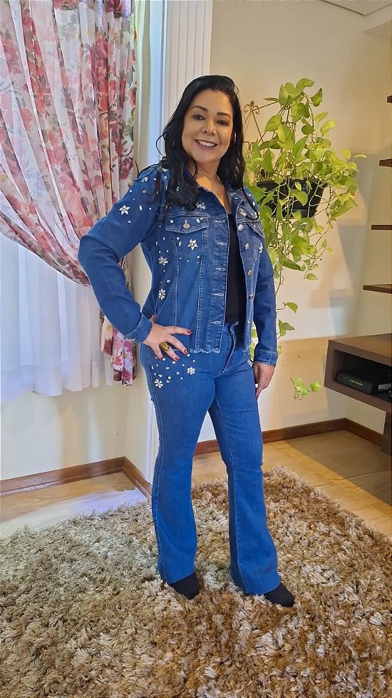 Calça e Jaqueta Jeans Luciana com Pedraria