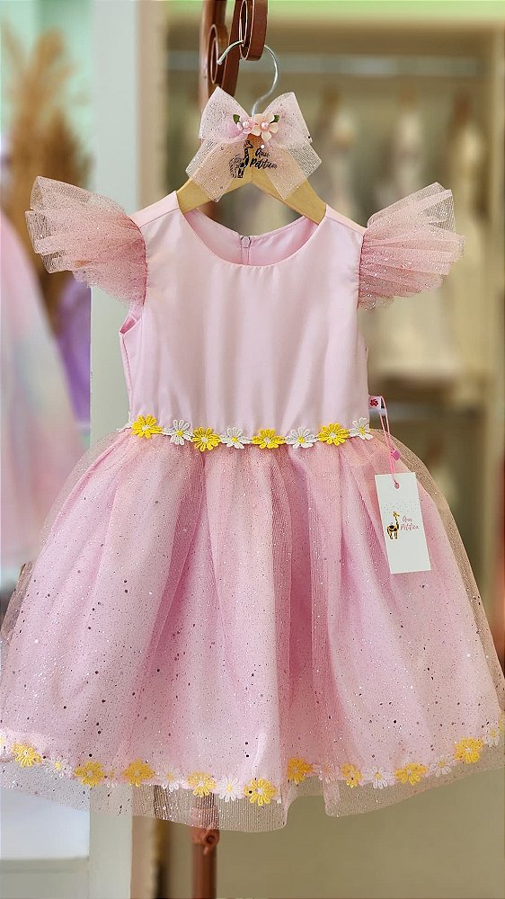 Vestido Rosa de tule no flocos Furta-cor