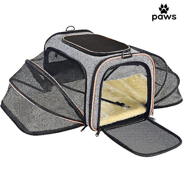 Bolsa de Transporte Paws Expansível Para Pets Cinza E Laranja