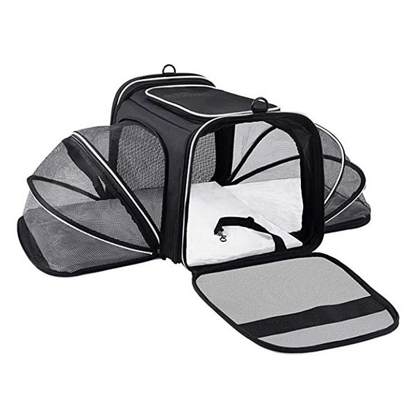 Bolsa De Transporte Paws Expansível Para Pets Preto Cinza