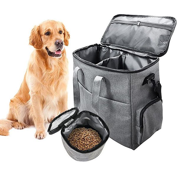 Bolsa Térmica Paws Pet de Viagem Com Alça Comida Ração Cinza