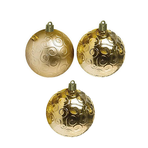 Bola De Natal 8cm Ouro Glitter Arabesco 6 unidades Cromus