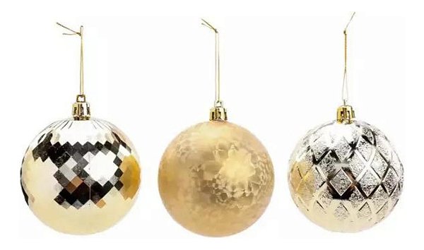 20 Bolas de Natal Sortidas Ouro 8cm