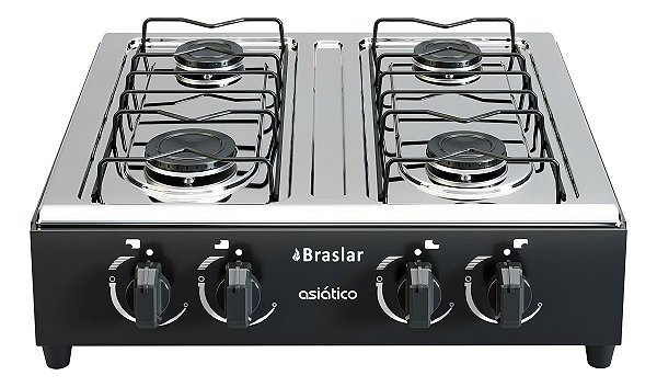 Fogão a Gás Braslar Asiático Jr 4 Bocas Preto - Bivolt
