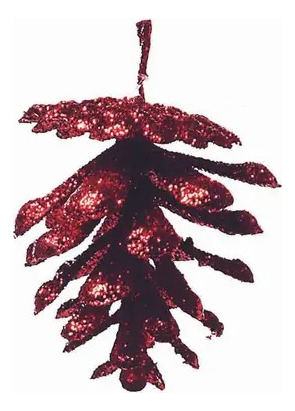Enfeite De Pendurar Pinha Vermelha Glitter 10cm