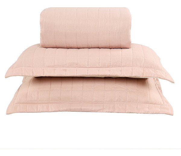 Colcha Têxtil Arte Casal Pérola Poliéster Rosa Claro