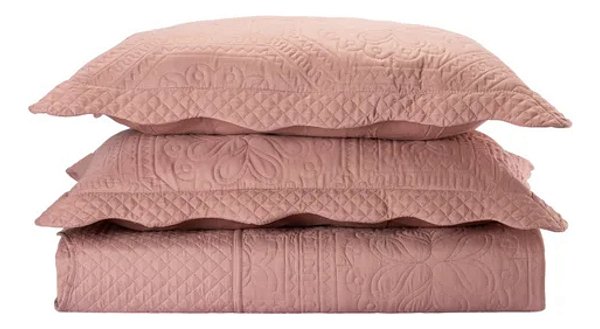 Colcha Cobre Leito Requinte King Têxtil Arte Rosa Dust