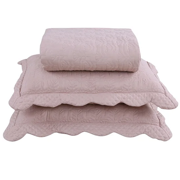 Colcha Cobre Leito Têxtil Arte Requinte Queen Rosa Dust