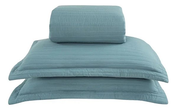 Colcha Cobre Leito Amalfi Queen Têxtil Arte Azul 3 Peças