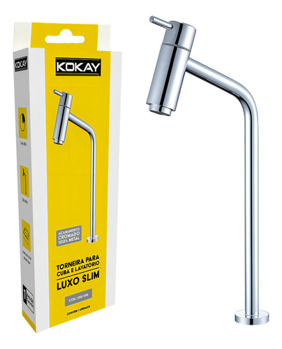 Torneira De Bancada Para Cuba Lavatório Luxo Slim Cromado Kokay