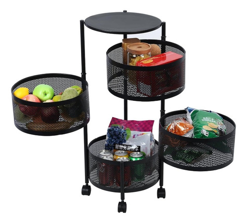 Fruteira De Chão Redonda 04 Divisorias Cozinha Preta Preto