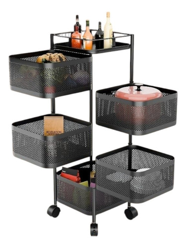 Fruteira De Chão Quadrada 05 Divisorias Cozinha Preto