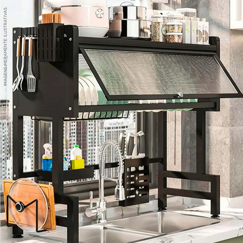 Escorredor De Louças Organizador Pia Suspenso Armário Preto
