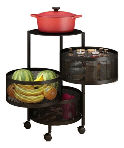 Fruteira De Chão Redonda 03 Divisorias 3kam Cozinha Preto