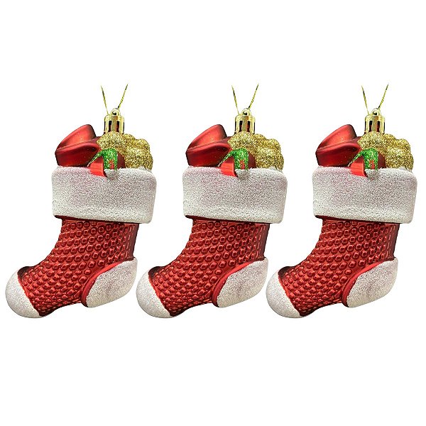 Enfeite De Pendurar Bota Vermelha Verde 11cm