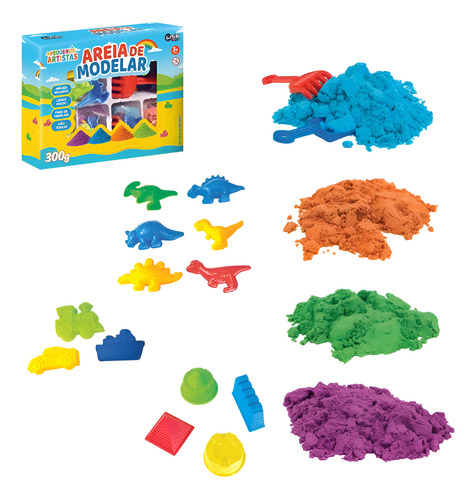 Kit Areia Mágica Molde Modelar Acessórios 300g Colorida