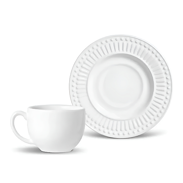 6 Xícaras Para Chá Com Pires Poppy Branco 200 Ml Scalla