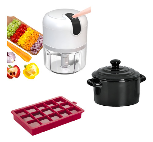 Kit Mini Processador + Caçarola Cerâmica + Forma Silicone