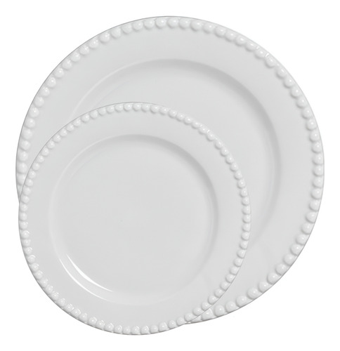 Jogo De 12 Pratos Rasos E Sobremesa Scalla Perola Ceramica