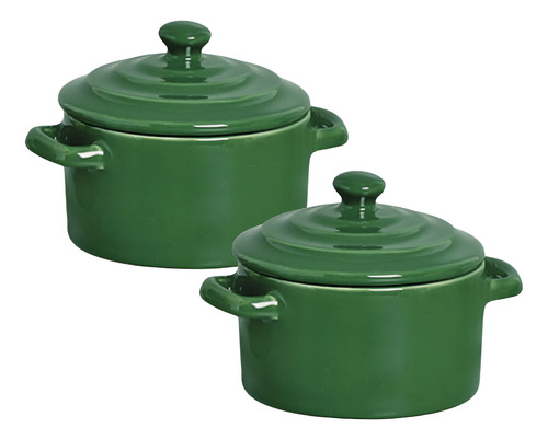 Kit 2 Mini Caçarola Panelinha Molheira Pote Cerâmica Verde