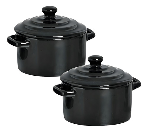 Kit 2 Mini Caçarola Panelinha Molheira Pote Cerâmica Preta