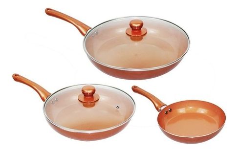 Conjunto de Frigideiras antiaderente revestimento cerâmico bronze