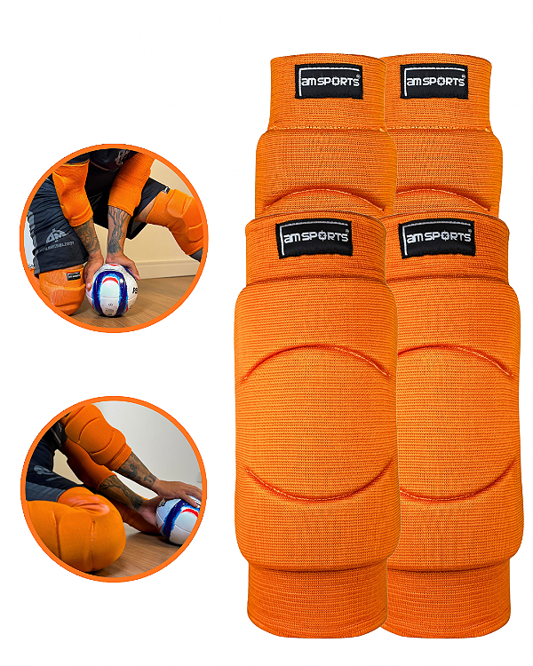 Kit Joelheira Premium + Cotoveleira Premium AM Sports - Laranja