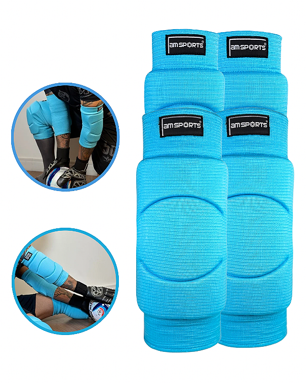 Kit Joelheira Premium + Cotoveleira Premium AM Sports - Azul Claro