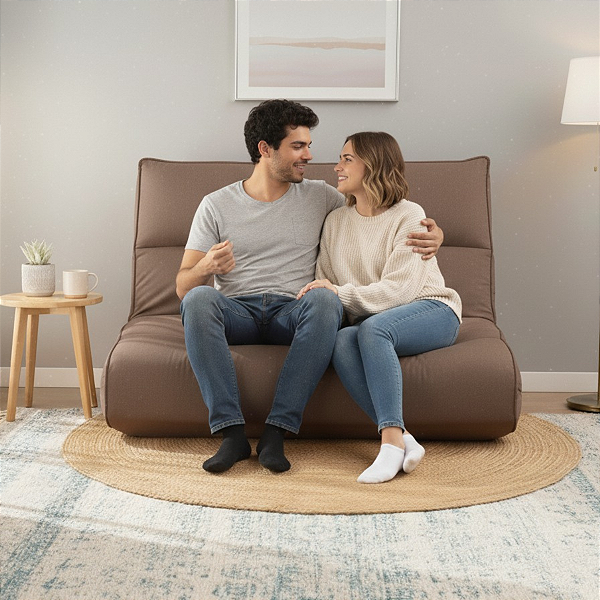 Futon Casal 2 Lugares Sofá Cama Reclinável Sued Castor 128x188cm -Lavável em Máquina