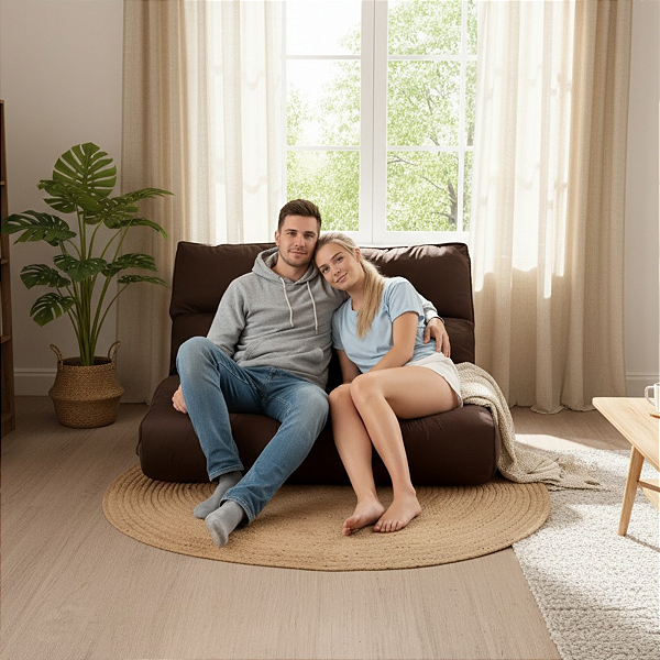 Futon Casal 2 Lugares Sofá Cama Reclinável Sued Marrom 128x188cm -Lavável em Máquina
