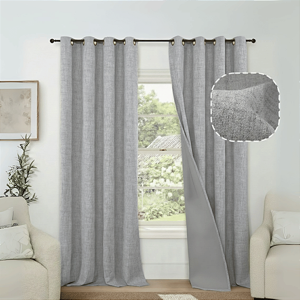 Cortina Blackout Linho Vedação 100% 300x220cm- Cinza - Indicado Varão até 2m- Lavável em Máquina - Ilhos de Alta Pressão Não Solta
