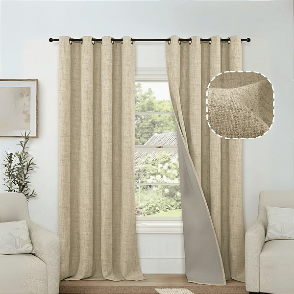 Cortina Blackout Linho Vedação 100% 300x220cm- Avelã - Indicado Varão até 2m- Lavável em Máquina - Ilhos de Alta Pressão Não Solta