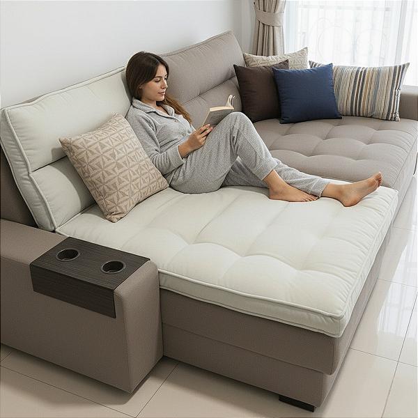 Pillow Top Sofá Retrátil Confort Wavy Castor 240x110x12cm Dupla Face Lavável em Máquina