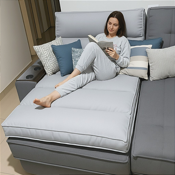 Pillow Top Sofá Retrátil Confort Wavy Cinza 240x110x12cm Dupla Face Lavável em Máquina