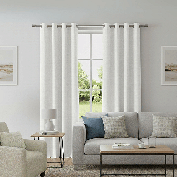 Cortina Linho Dupla Face Quarto Sala e Escritótio Branca Alto Padrão 300x220cm Ilhós Prata Lavável em Máquina
