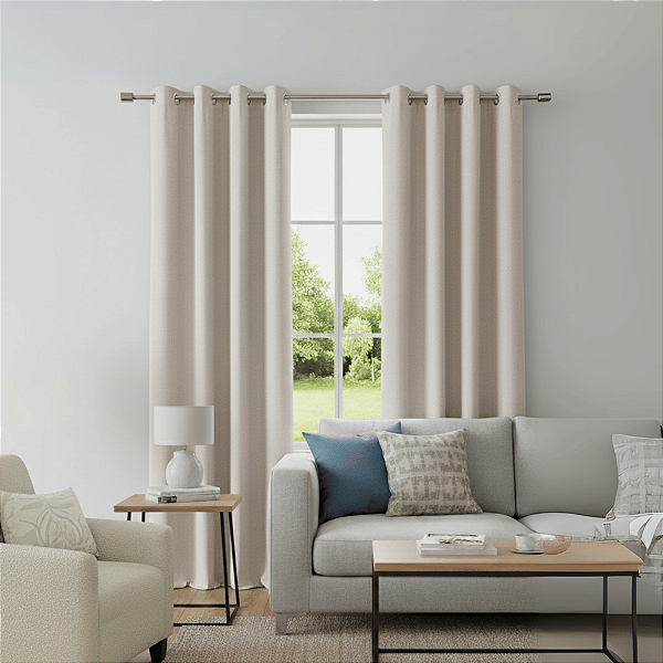 Cortina Linho Dupla Face Quarto Sala e Escritótio Palha Alto Padrão 300x220cm Ilhós Prata Lavável em Máquina
