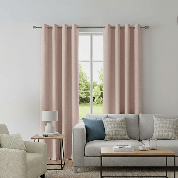 Cortina Linho Dupla Face Quarto Sala e Escritótio Rosê Alto Padrão 300x220cm Ilhós Prata Lavável em Máquina