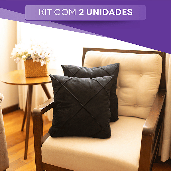 Capa Almofadas Preta Sued Drapeada Aveludado Dupla Face 45x45cm Ziper Invisível Alto Padrão