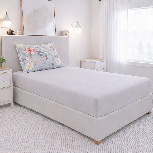 Jogo Lençol Solteiro 2 Peças 400 Fios Toque Algodão Com Fronha Veste Fácil com Ziper Parte Maior