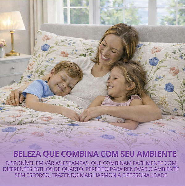 Colcha Lençol King 3 Peças com Babado Micropercal Toque Algodão - Capa Travesseiro Veste Fácil com Ziper Parte Maior